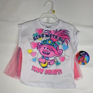 Trolls Girls Rainbow T-Shirt and Skirt 2-Piece Set Heather/Pink NWT